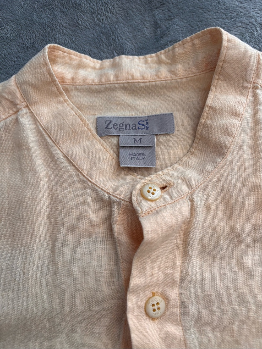 Zegna Sport Men’s Peach Linen Collarless Button-Down Shirt